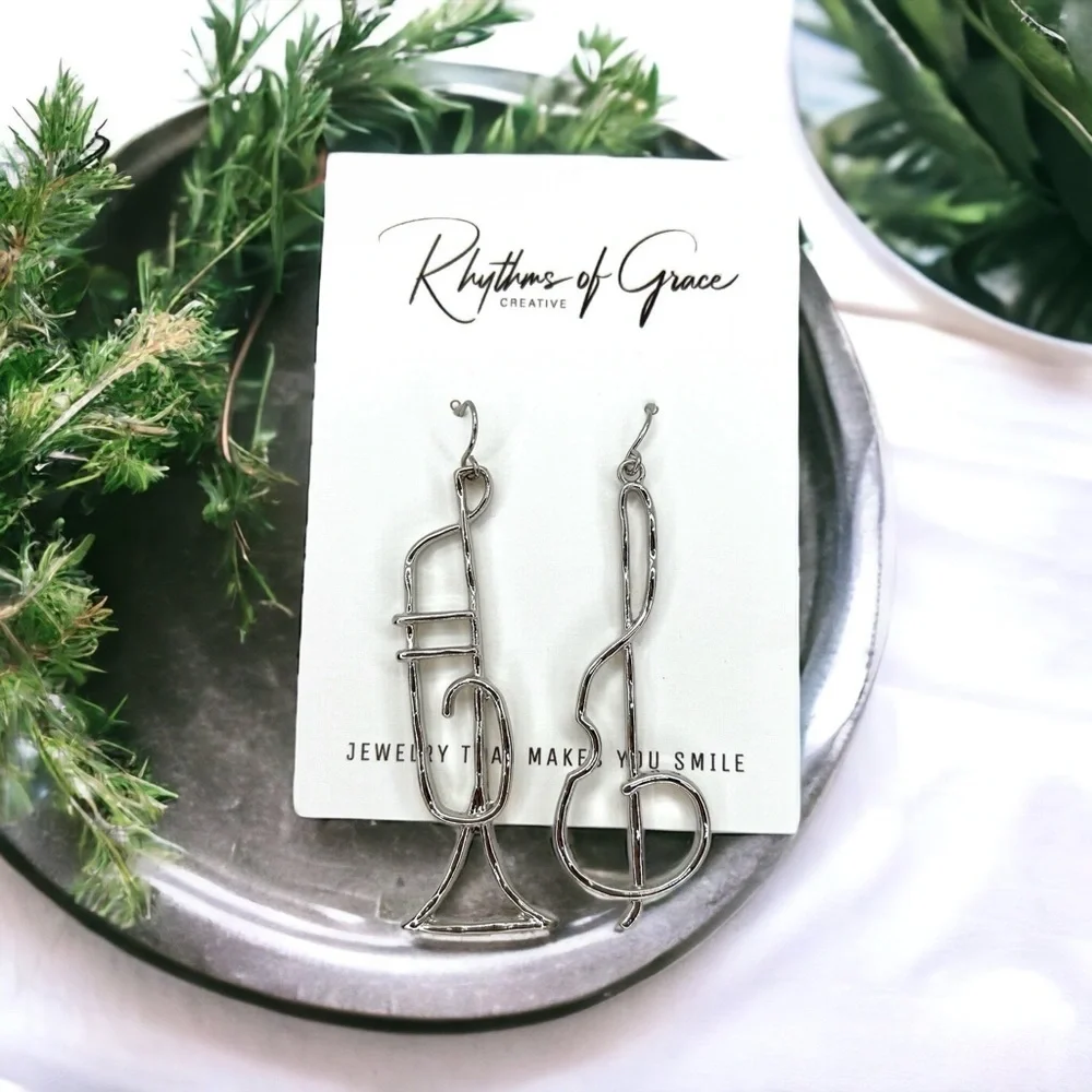 Catch the Vibe: Silver Jazz Fest Dangle Earrings to Swing Your Style! NWT Music
